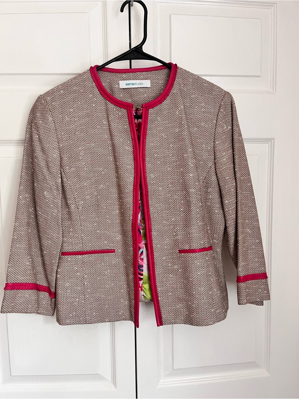 Siena Studio Neutral Tweed Jacket with Pink Trim